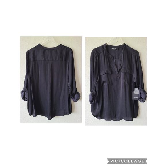 NEW Simply Vera Vera Wang Semi Sheer Women Shirt Blouse XXL Black Roll Tab Sl‎ - Picture 1 of 14